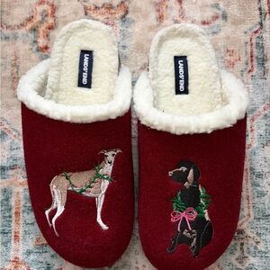 Lands' End Burgundy Slippers with Dog Embroidery